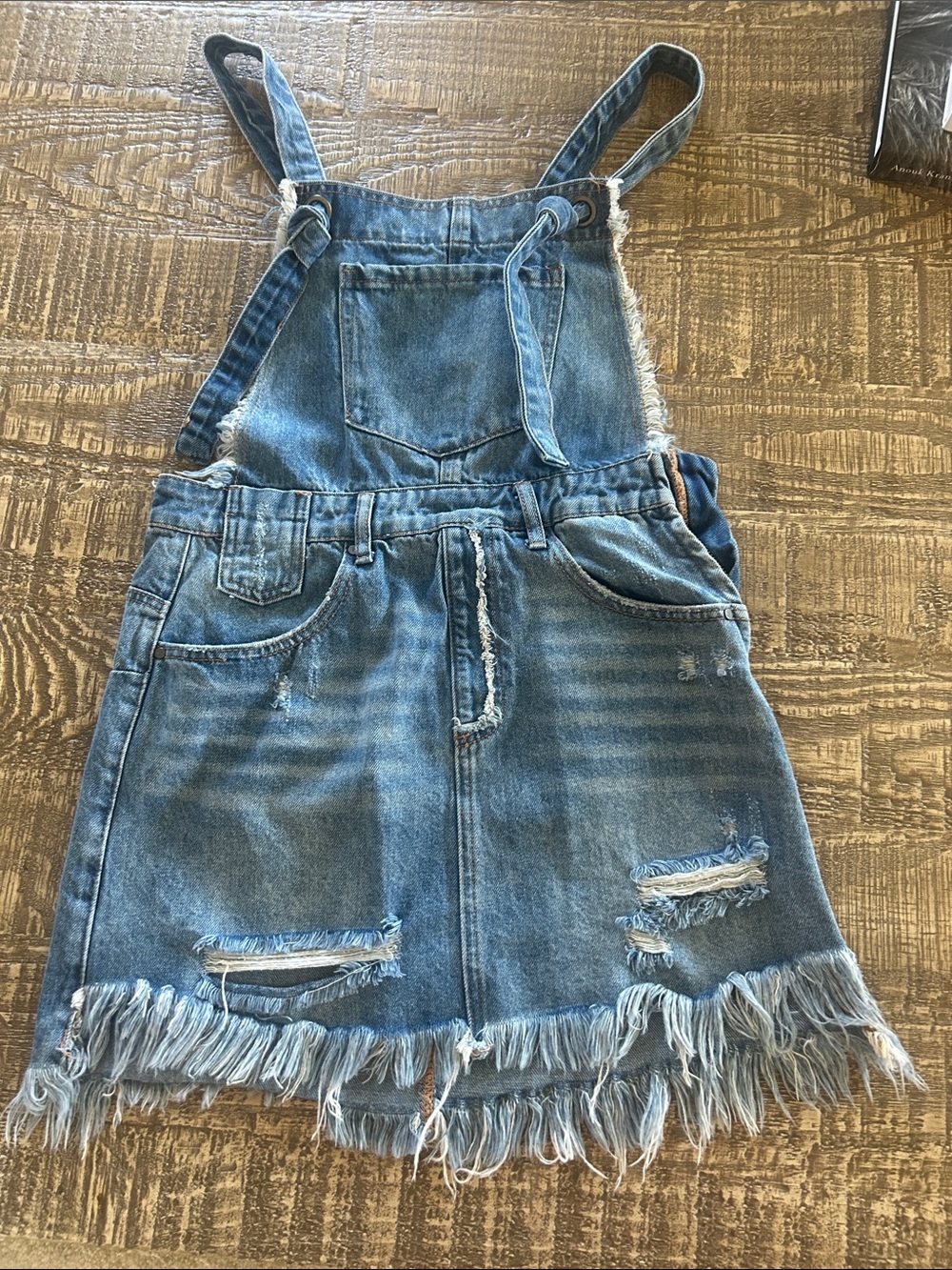 Denim Distressed Overall Skirt Women’s - Blue